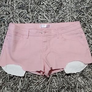 Pink shorts white lace pockets